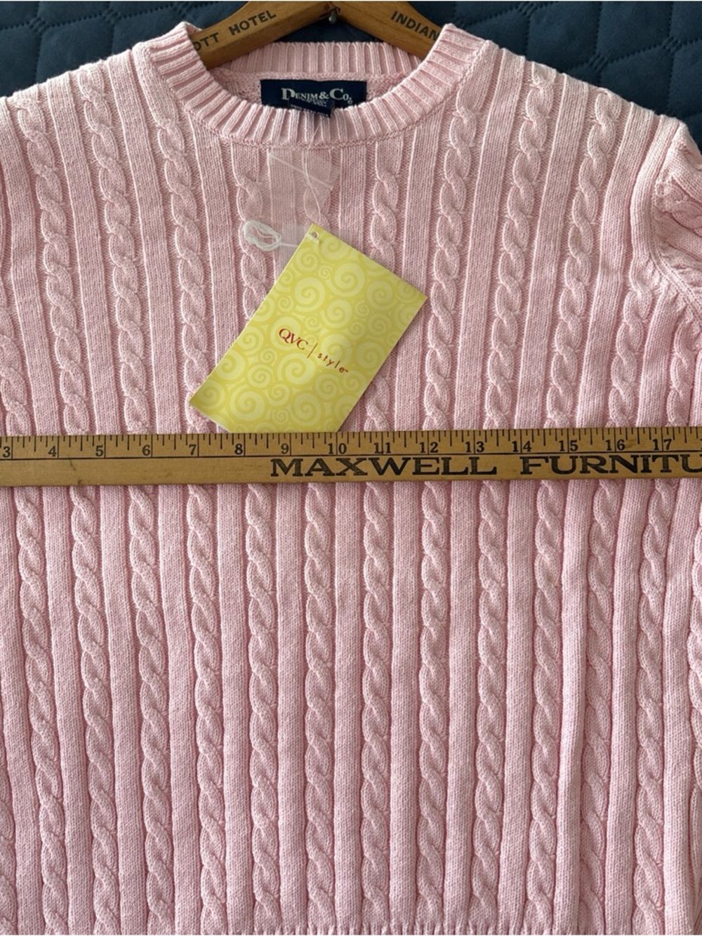 Denim&Co Pink Cable Crewneck Sweater - Picture 7 of 8